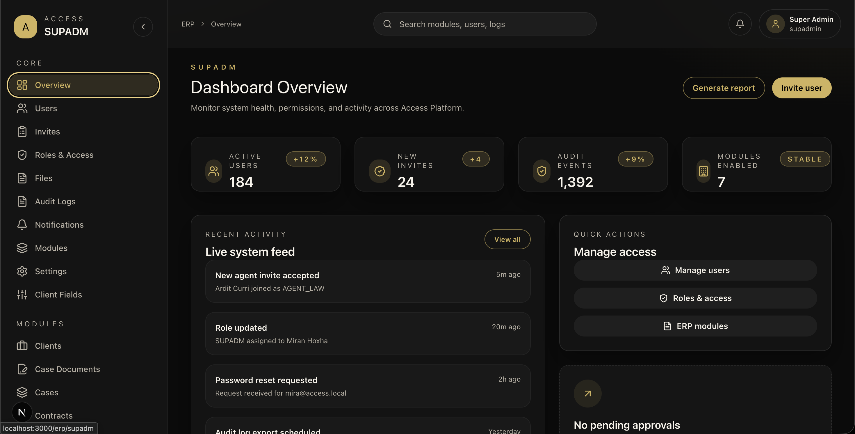 Screenshot i projektit Access Law ERP